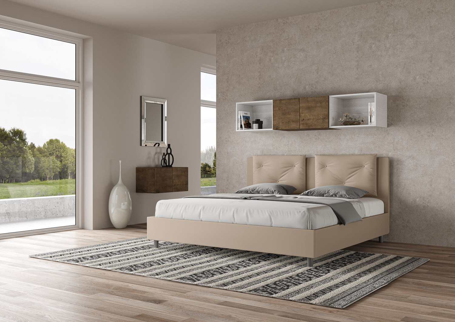 ITYHOME - Letto Appia 140x190 rete e contenitore grigio