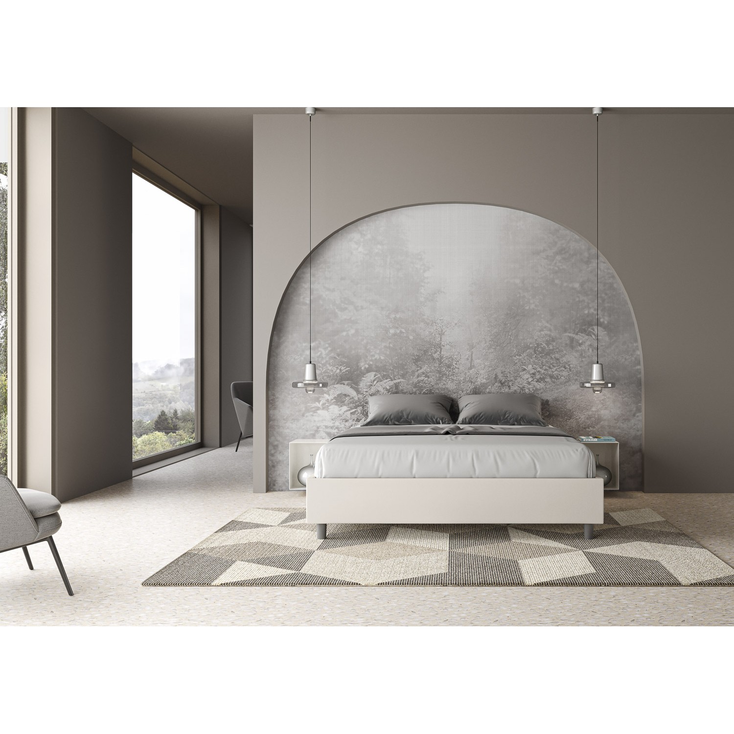 Ityhome Letto con rete 160x190 testata inclinata con doghe quercia