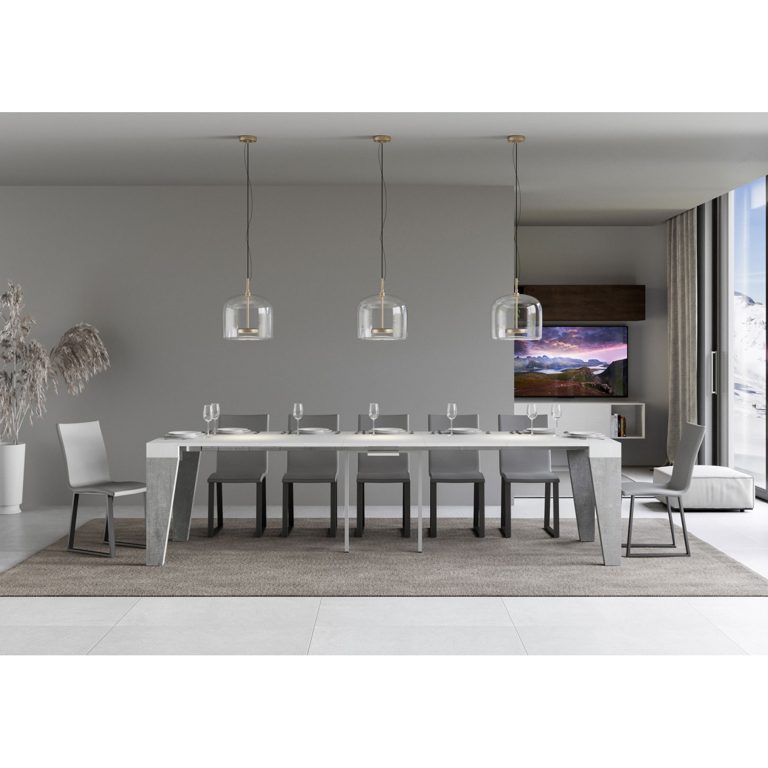 Itamoby Consolle allungabile 90x40/300 cm Naxy Mix piano Bianco Frassino - struttura Cemento