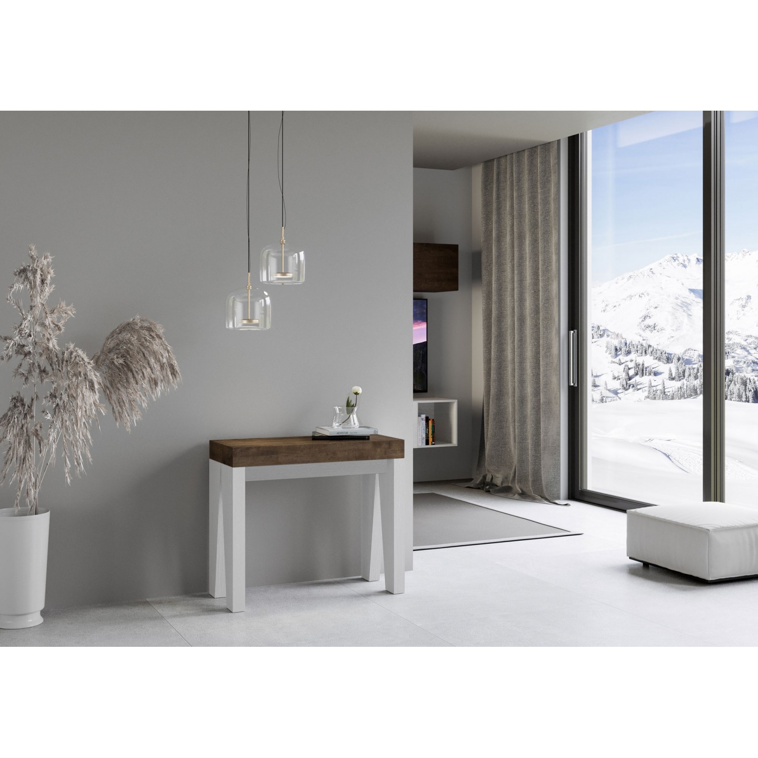 Itamoby Consolle allungabile 90x40/300 cm Naxy Mix piano Noce - struttura Bianco Frassino