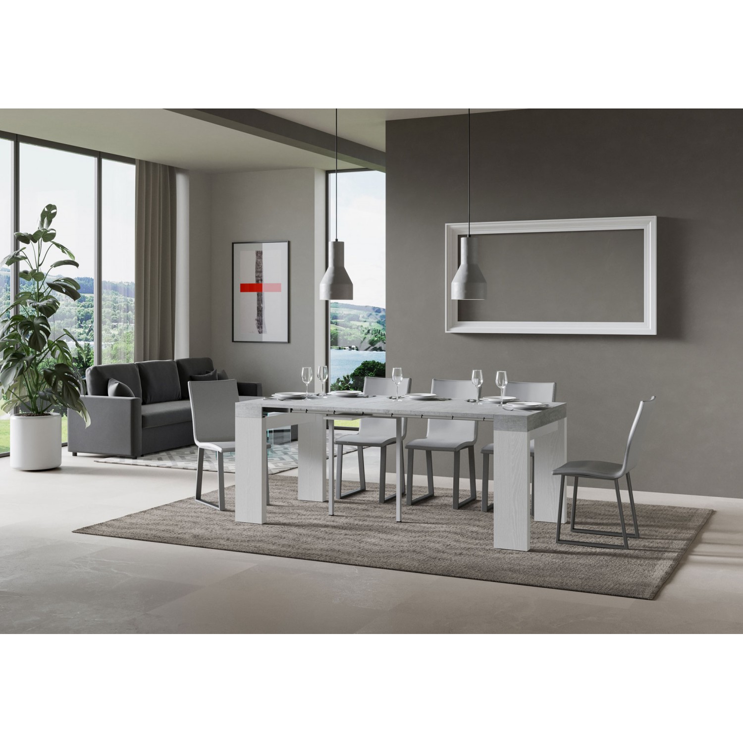 Itamoby Consolle allungabile 90x40/300 cm Roxell Mix piano Cemento - struttura Bianco Frassino