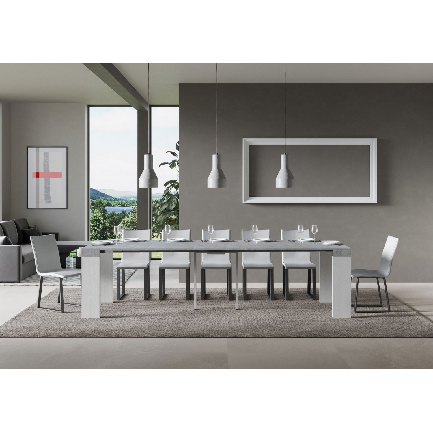 Itamoby Consolle allungabile 90x40/300 cm Roxell Mix piano Cemento - struttura Bianco Frassino