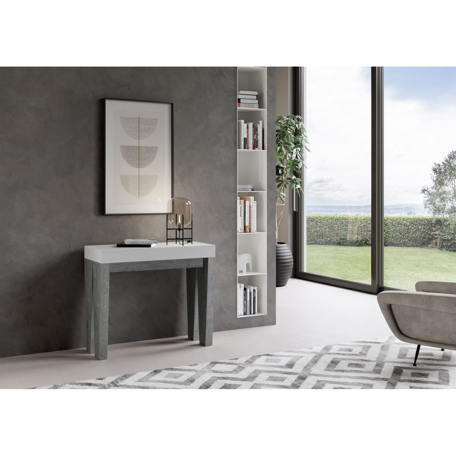 Itamoby Consolle allungabile 90x40/300 cm Spimbo Mix piano Bianco Frassino - struttura Cemento