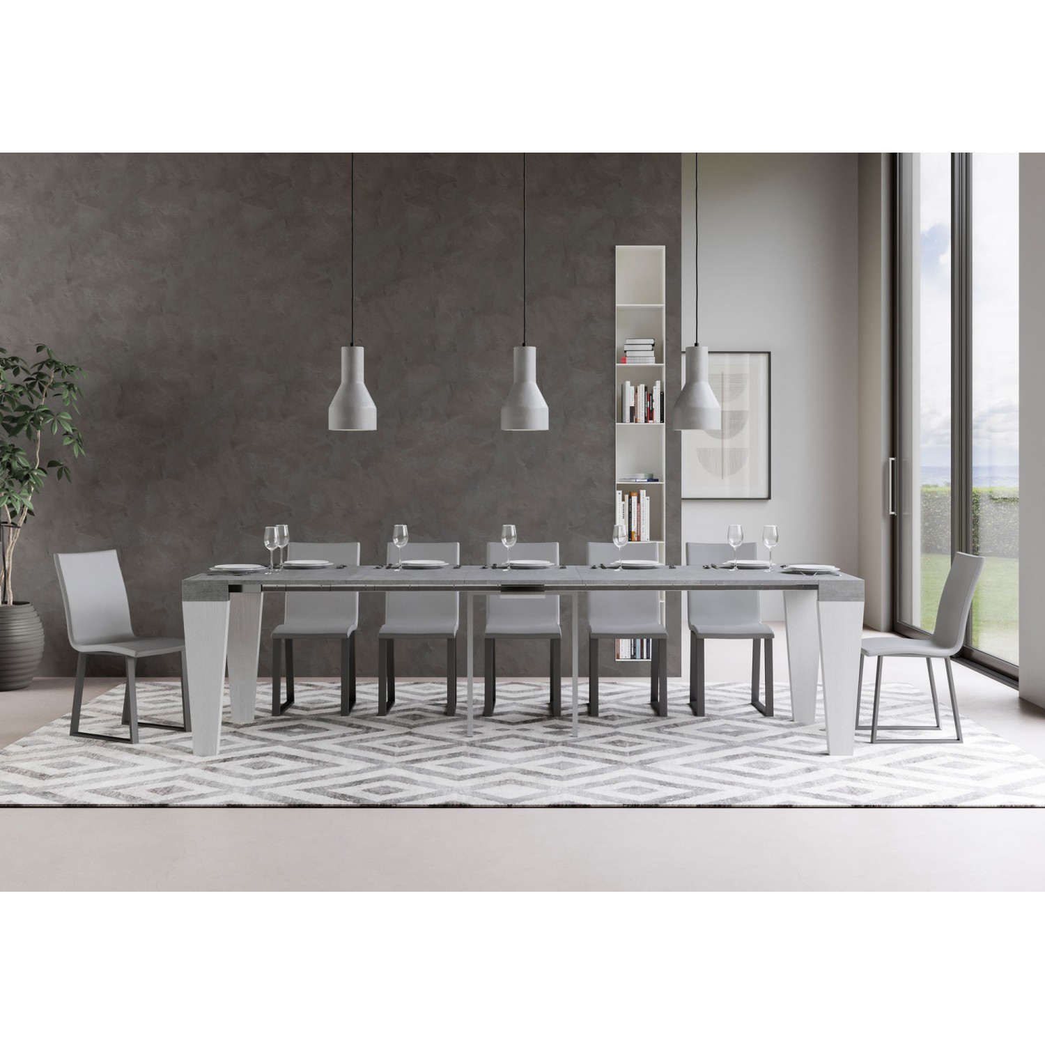 Itamoby Consolle allungabile 90x40/300 cm Spimbo Mix piano Cemento - struttura Bianco Frassino