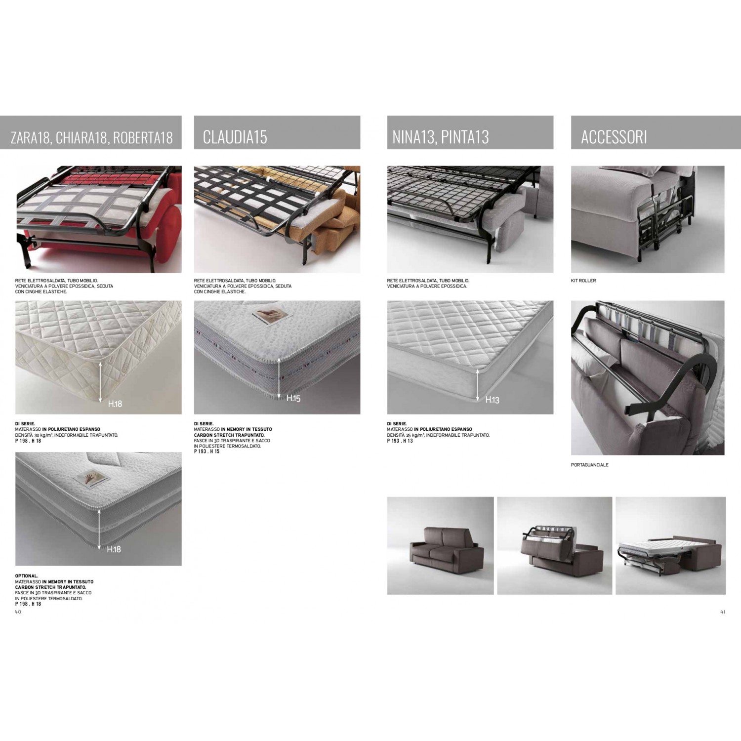 Divano-letto con materasso h18cm indeformabile con portaguanciale, poggiatesta regolabili cm 198x95H 86/103