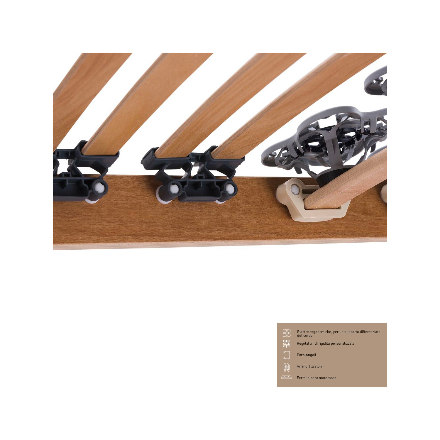 Rete Magniflex ERGO DUE FISSA cm 120 x 190/195/200 piastre ergonomiche, regolatori di rigidità doghe legno